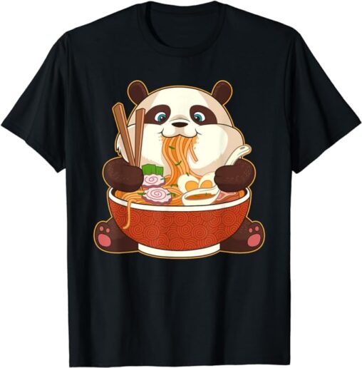 kawaii panda eating noodles t-shirt