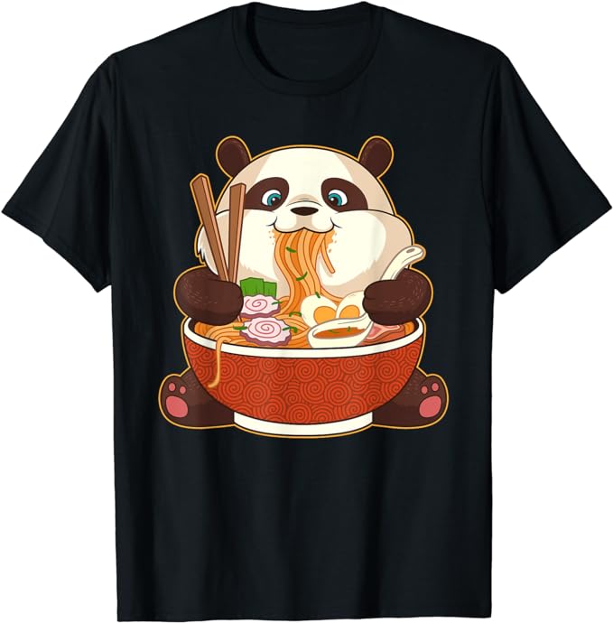 kawaii panda eating noodles t-shirt